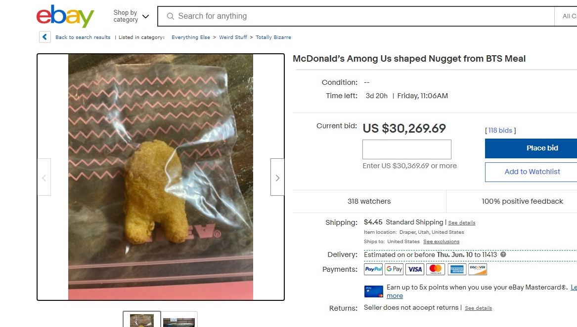 A Bts Meal Chicken Mcnugget That Looks Like Among Us Is Up To 30 269 69 On Ebay Esquire Middle East